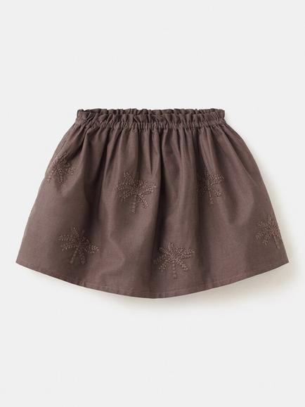 Mango Kids' Embroidered Palm Tree Skirt, Chocolate, Chocolate
