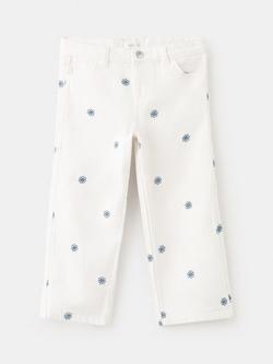 Mango Baby Straight Floral Embroidered Jeans, Off White, Off White