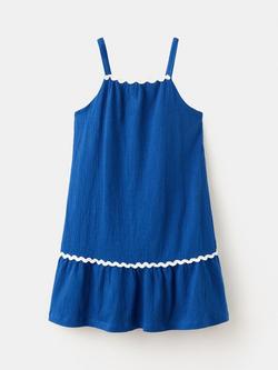 Mango Kids' Scallop Spaghetti Strap Mini Dress, Electric Blue, Electric Blue