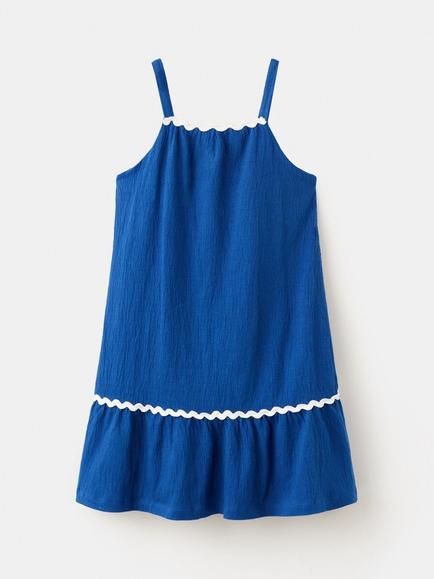 Mango Kids' Scallop Spaghetti Strap Mini Dress, Electric Blue, Electric Blue