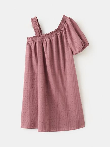 Mango Kids' Asymmetrical Embroidered Mini Dress, Pink - view 2, Pink