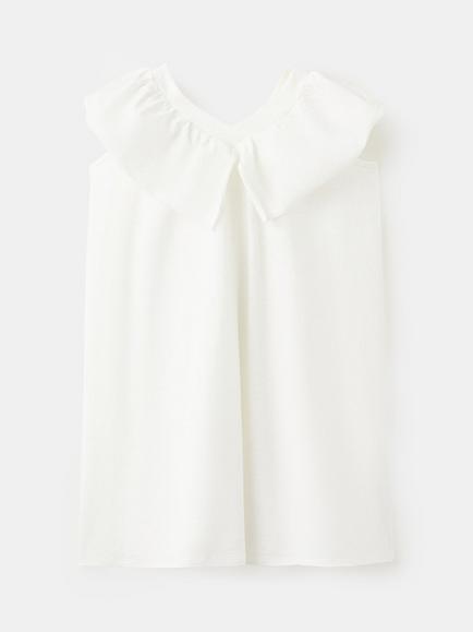 Mango Kids' Ruffled V-Neck Tunic Dress, Off White - view 2, Off White