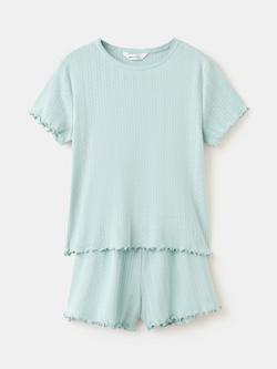 Mango Kids' Pointelle Ribbed Short Pyjamas, Aqua, Aqua