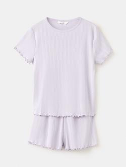 Mango Kids' Pointelle Ribbed Short Pyjamas, Lilac, Lilac