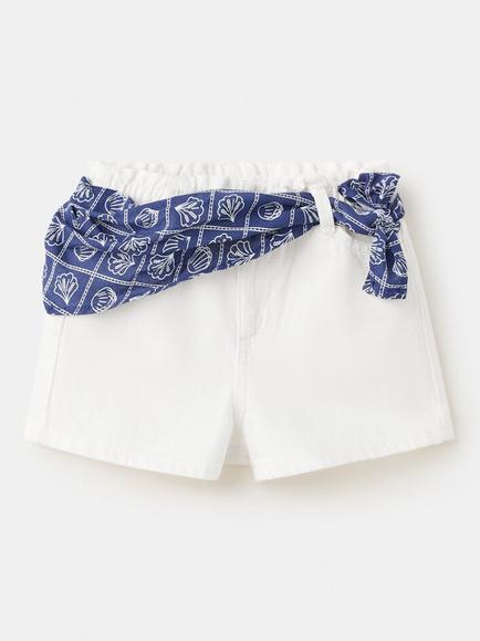 Mango Kids' Sash High Waisted Denim Mini Shorts, White, White