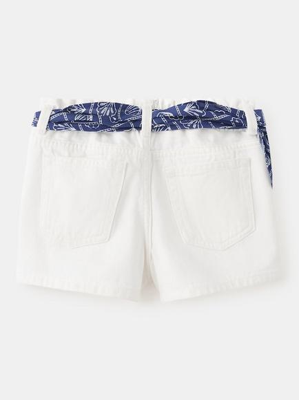 Mango Kids' Sash High Waisted Denim Mini Shorts, White - view 2, White