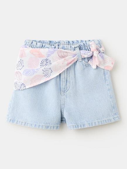 Mango Kids' Sash High Waisted Denim Mini Shorts - view 2, Light Denim