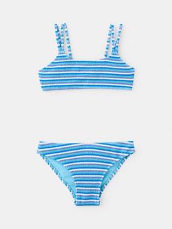 Mango Kids' Textured Striped Bikini Set, Blue, Blue