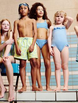 Mango Kids' Textured Striped Bikini Set, Blue - view 2, Blue