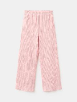 Mango Kids' Textured Wide Leg Trousers, Pink, Pink