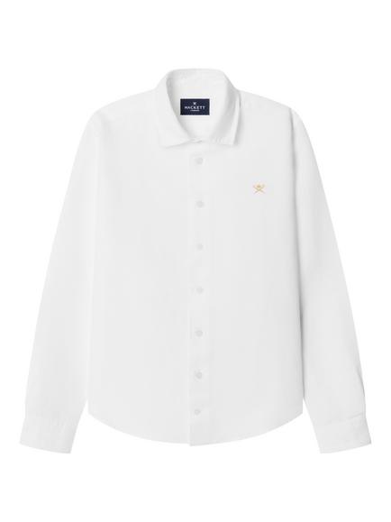 Hackett London Kids' Linen Blend Long Sleeve Shirt, Optic White, Optic White