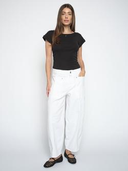 MOS MOSH Rosy Bianco Mid Rise Wide Leg Trousers, White, White
