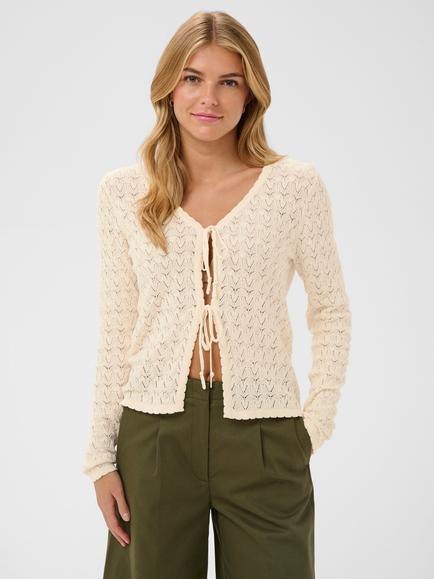 Saint Tropez Ronette Open Knit V-Neck Ties Cardigan, Turtledove, Turtledove