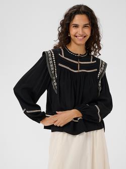 Saint Tropez Rosalia Embroidered Ruffle Top containing LENZING™ ECOVERO™ Viscose, Black, Black
