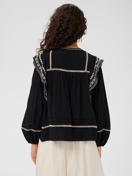 Saint Tropez Rosalia Embroidered Ruffle Top containing LENZING™ ECOVERO™ Viscose, Black - view 2, Black