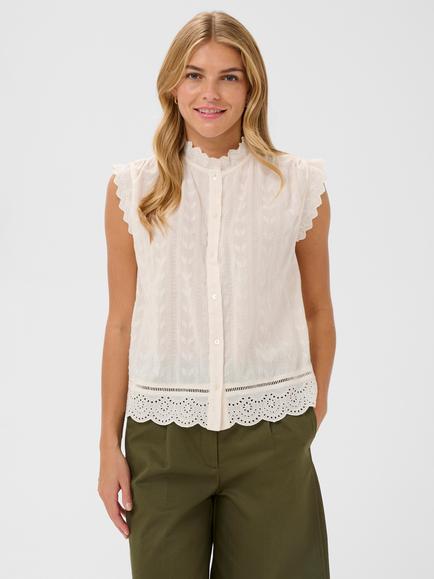 Saint Tropez Rowyn Sleeveless Scalloped Detail Cotton Blouse, Ice, Ice