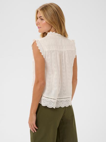 Saint Tropez Rowyn Sleeveless Scalloped Detail Cotton Blouse, Ice - view 2, Ice