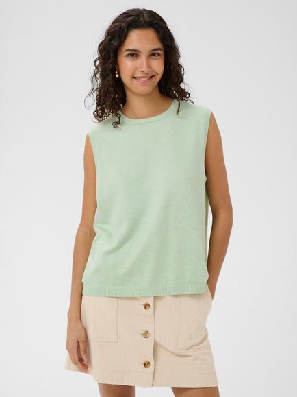Saint Tropez Mila Crew Neck Vest Top, Cameo Green Melange, Cameo Green Melange