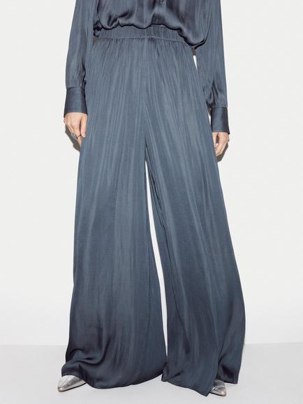 Jigsaw Satin Palazzo Trousers, Blue, Blue