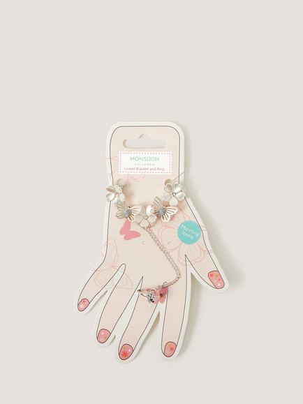 Monsoon Kids' Linked Flower Butterfly Ring & Chain Bracelet, Multi - view 2, Multi