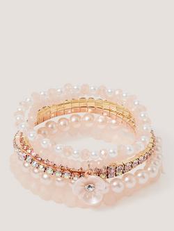 Monsoon Kids' Flower Pearl Beaded Bracelets, Pack of 6, Pink, Pink