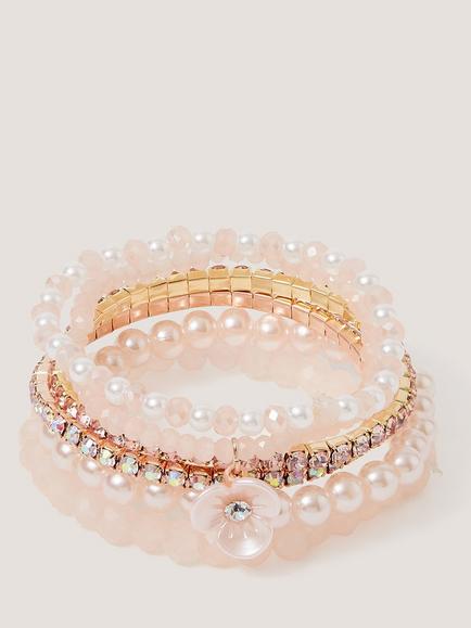 Monsoon Kids' Flower Pearl Beaded Bracelets, Pack of 6, Pink, Pink