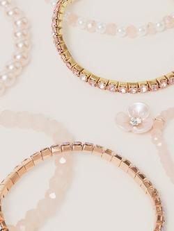 Monsoon Kids' Flower Pearl Beaded Bracelets, Pack of 6, Pink - view 2, Pink