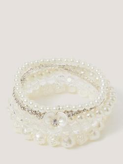Monsoon Kids' Flower Pearl Beaded Bracelets, Pack of 6, Ivory, Ivory