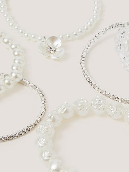 Monsoon Kids' Flower Pearl Beaded Bracelets, Pack of 6, Ivory - view 2, Ivory
