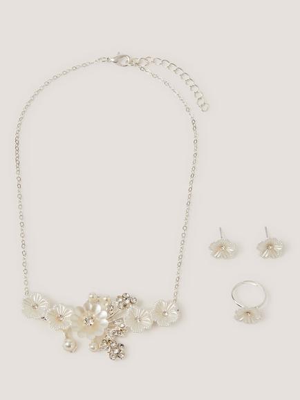 Monsoon Kids' Pearly Flower Jewellery Set, Ivory, Ivory