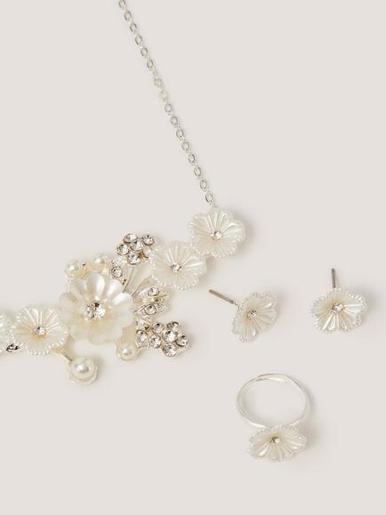 Monsoon Kids' Pearly Flower Jewellery Set, Ivory - view 2, Ivory