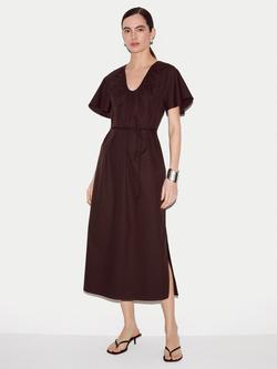 Jigsaw U-Neck Short Sleeve Midi Dress, Brown, Brown