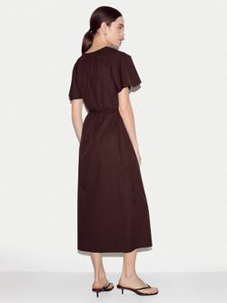 Jigsaw U-Neck Short Sleeve Midi Dress, Brown - view 2, Brown