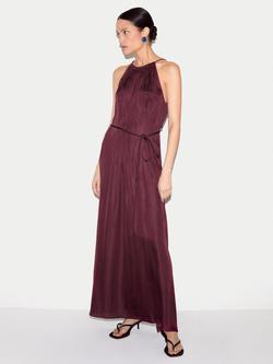 Jigsaw Satin Halterneck Dress, Burgundy, Burgundy