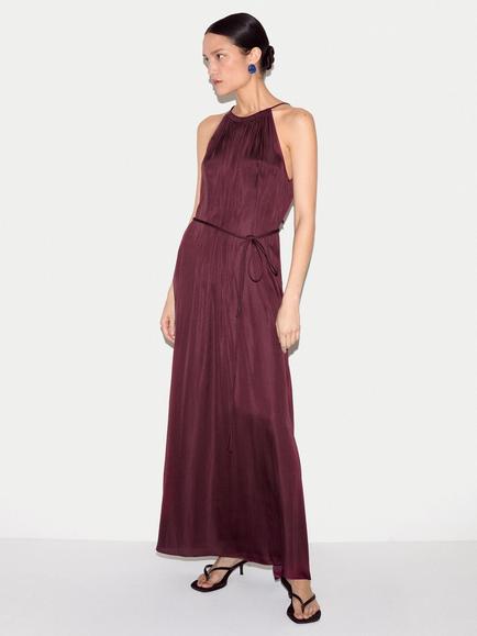 Jigsaw Satin Halterneck Dress, Burgundy, Burgundy