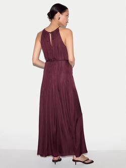 Jigsaw Satin Halterneck Dress, Burgundy - view 2, Burgundy