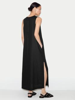 Jigsaw V Neck Sleeveless Linen Dress, Black - view 2, Black