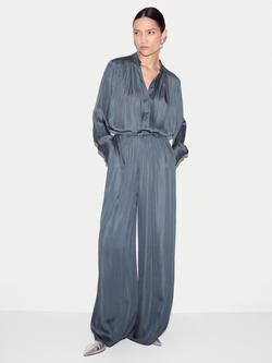 Jigsaw Satin Pleated Shirt, Blue, Blue