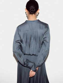 Jigsaw Satin Pleated Shirt, Blue - view 2, Blue