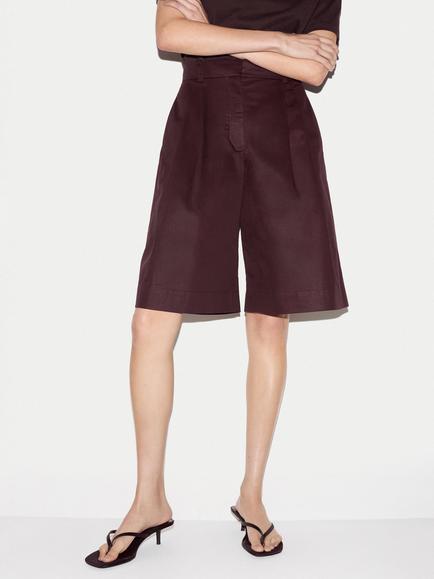 Jigsaw Double Pleated Cotton Shorts, Purple, Purple