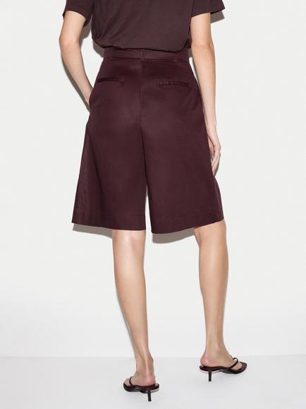 Jigsaw Double Pleated Cotton Shorts, Purple - view 2, Purple