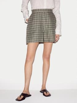 Jigsaw Checked Linen Shorts, Green/White