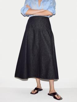 Jigsaw Flared Denim Midi Skirt, Indigo, Indigo