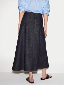 Jigsaw Flared Denim Midi Skirt, Indigo - view 2, Indigo