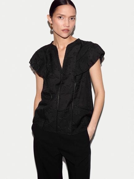 Jigsaw Floral Jacquard Top, Black