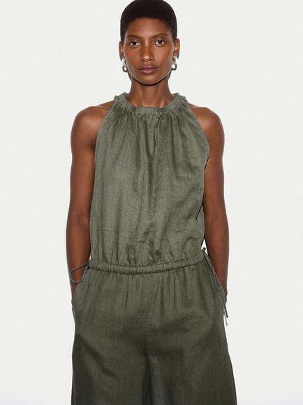 Jigsaw Scooped Linen Tank Top, Khaki