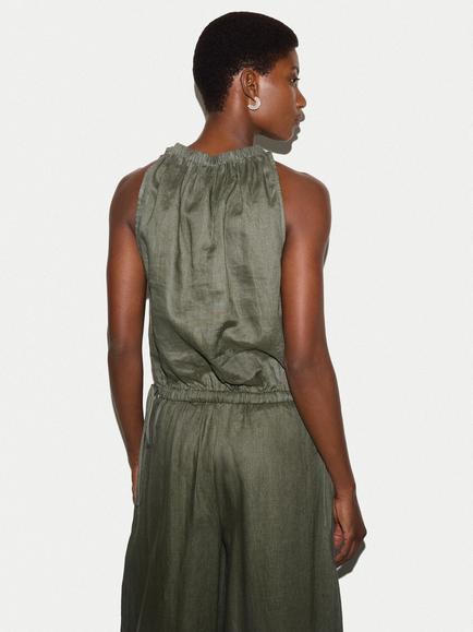 Jigsaw Scooped Linen Tank Top - view 2, Khaki