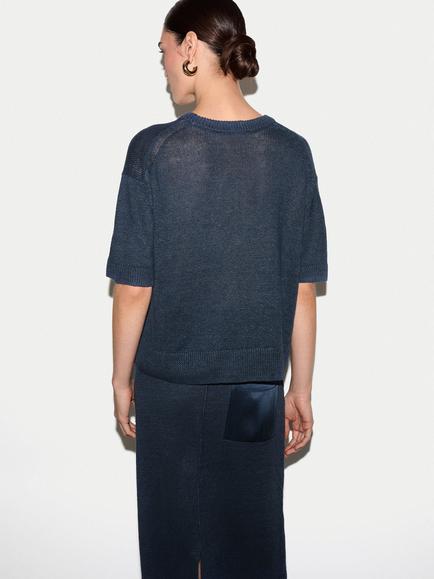 Jigsaw Linen and Silk Pocket T-Shirt - view 2, Blue