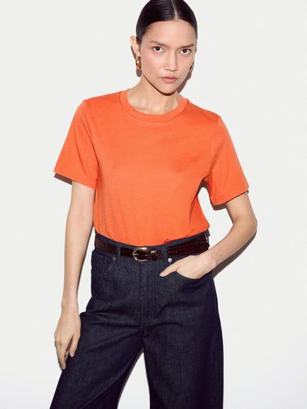 Jigsaw Crew Neck Supima Cotton Crew Neck T-Shirt, Orange