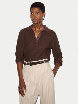 Jigsaw Textured Polo Collar Top, Brown